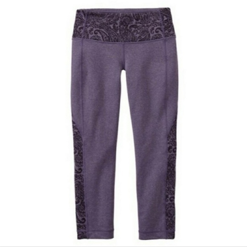 Athleta Split‎ Revelation Nightshade Purple Black Paisley Capri Leggings Sz L